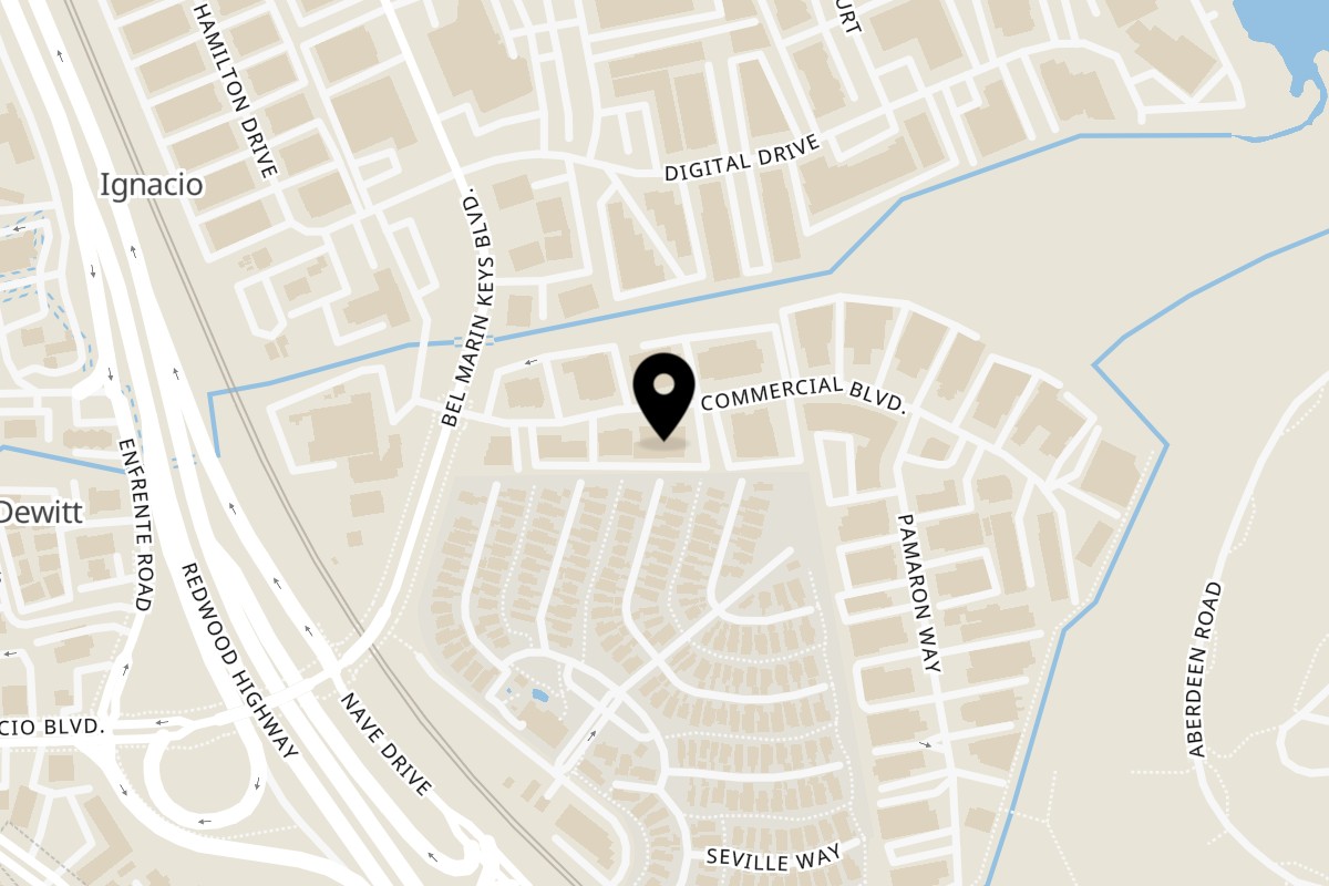 Map showing the location of Aurora Ristorante Italiano on 8 Commercial Blvd in Novato